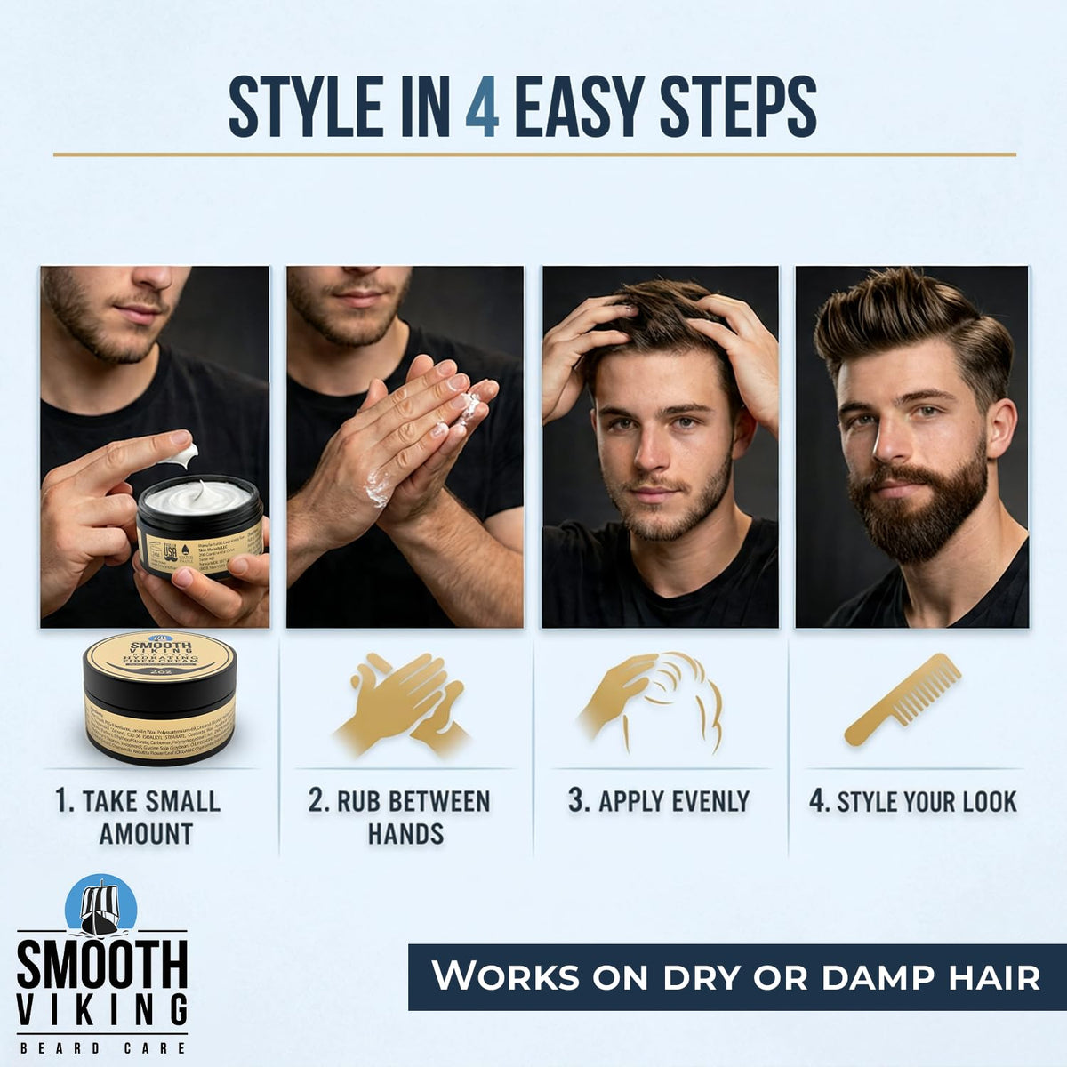 SMOOTH VIKING in morning routine setting showing fast styling for busy mornings