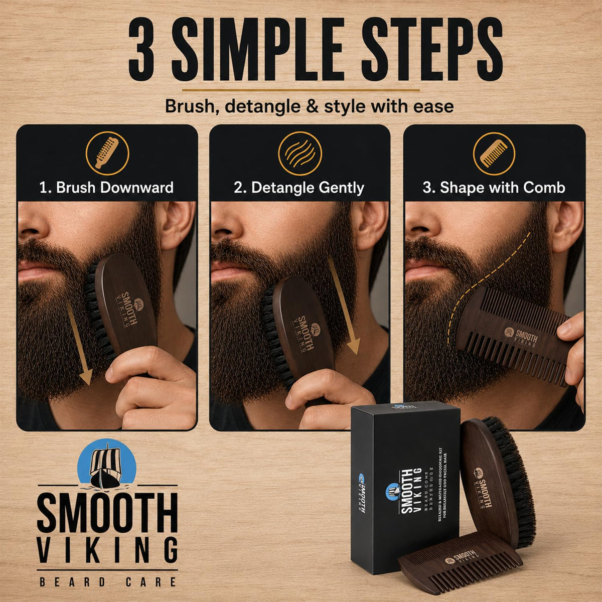 SMOOTH VIKING BEARD CARE side-by-side styling before and after grooming results