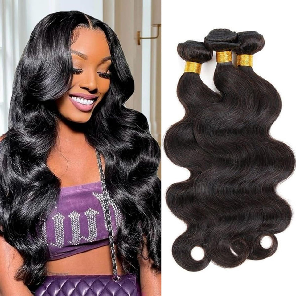 Smoothair front packaging showing three full body wave bundles with natural color benefit