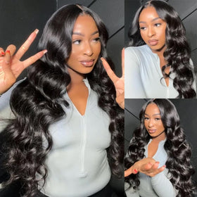 Smoothair lifestyle model wearing body wave bundles showing versatile styling benefit