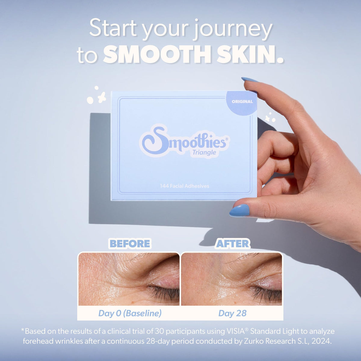 Smoothies patch worn at bedside to show comfortable overnight use