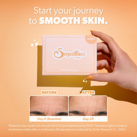 Smoothies patch applied on forehead during night routine for smoother skin