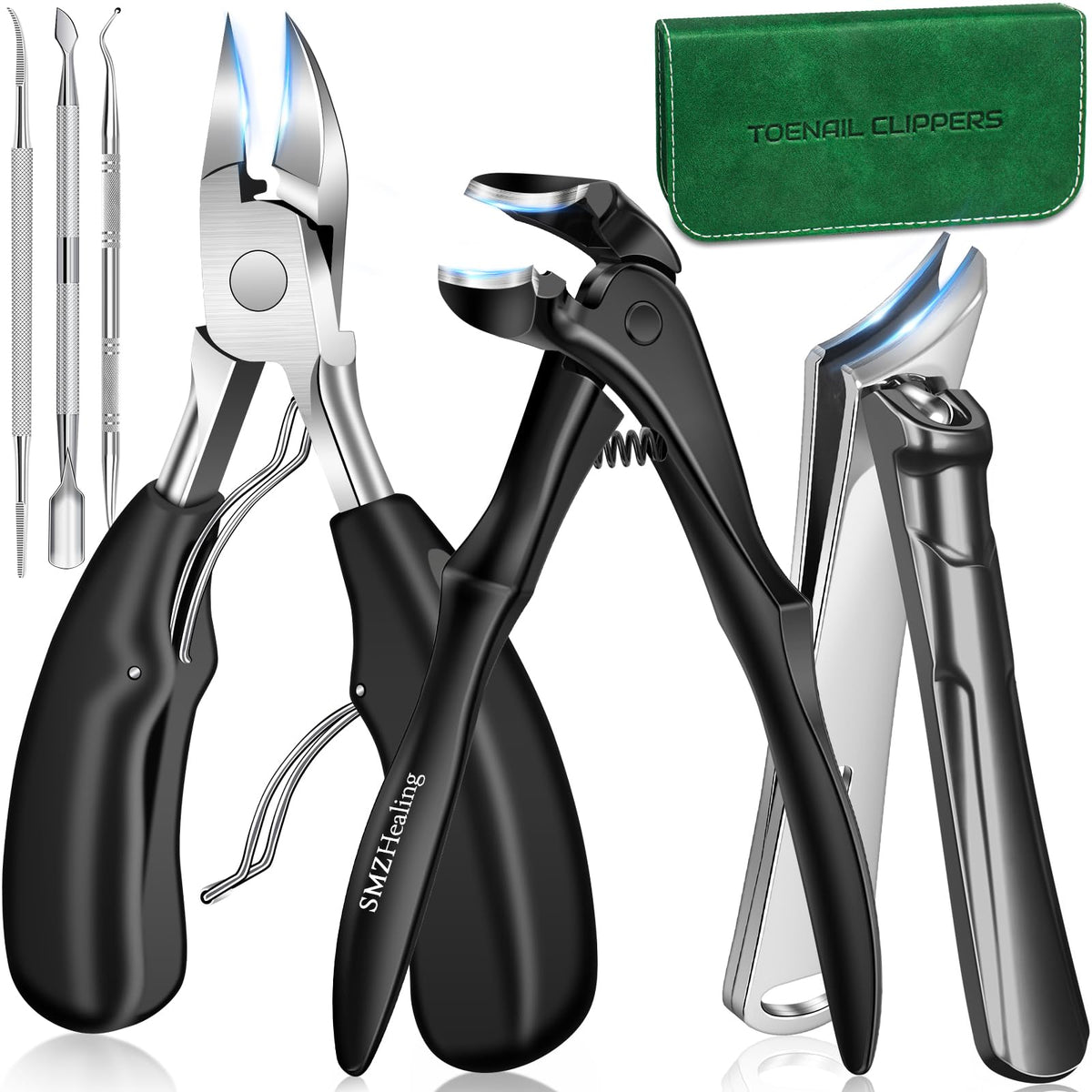 SMZHealing front packaging showing full 6-piece toenail set and organized pouch for travel