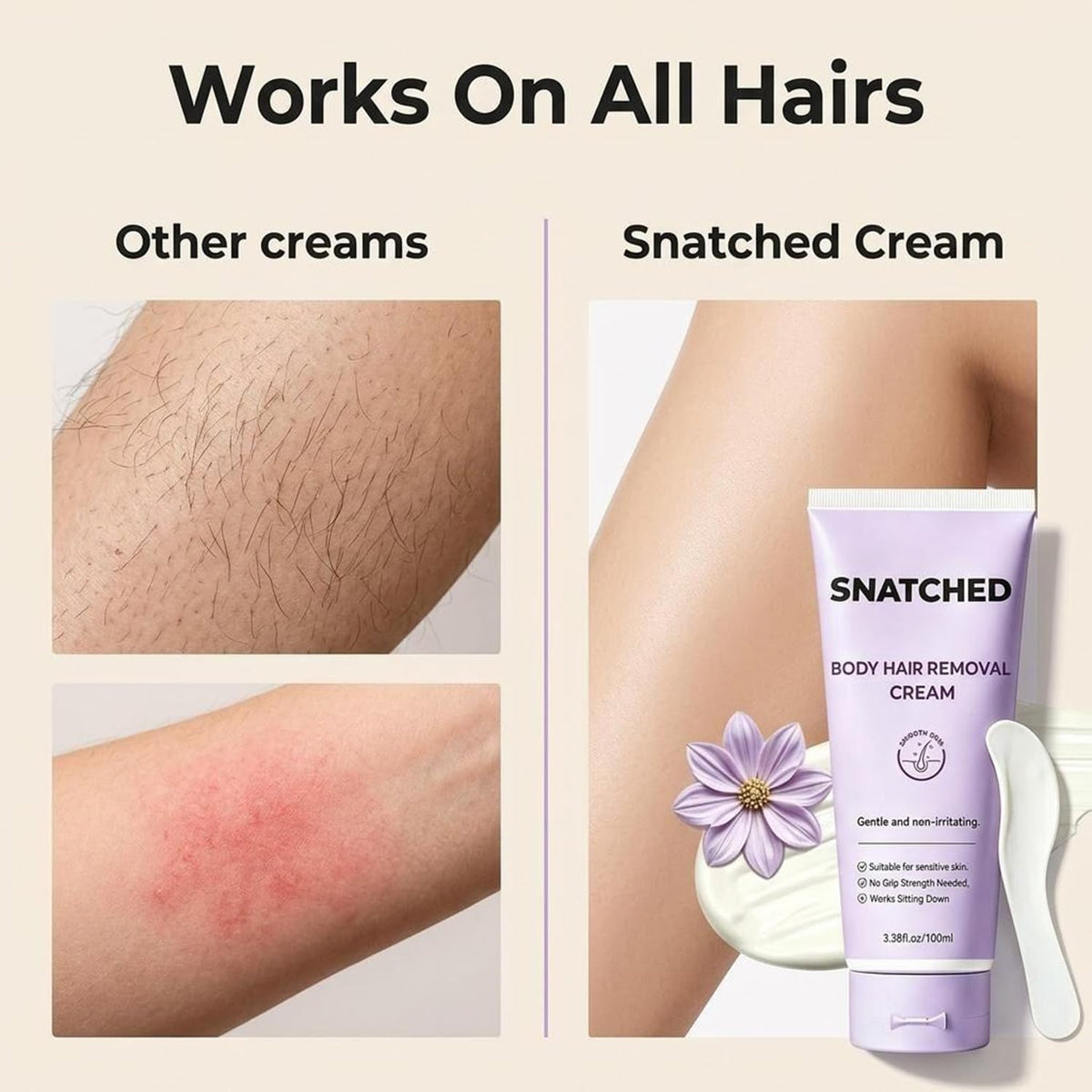 Snatched Cream legs before and after demonstrating smooth skin result