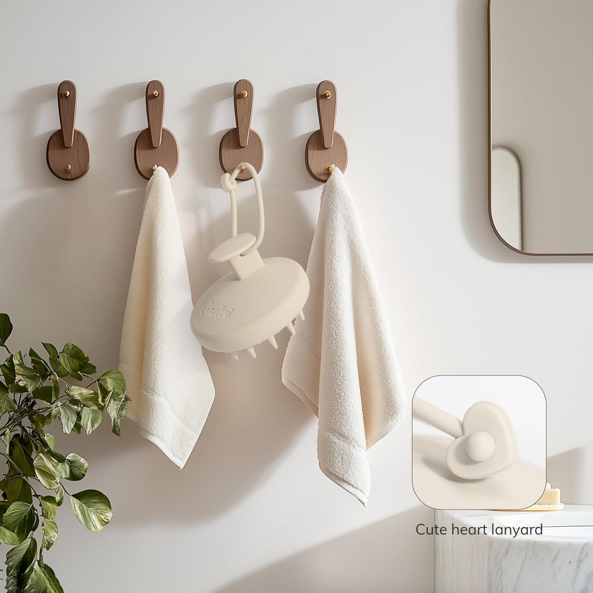 Sndyi brush styled on bathroom shelf, spa-like self-care benefit