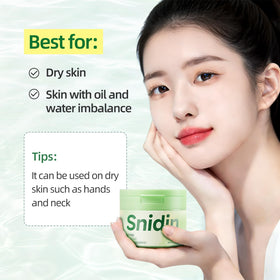 Snidin pad being applied to cheek to soothe redness and prep skin for serum