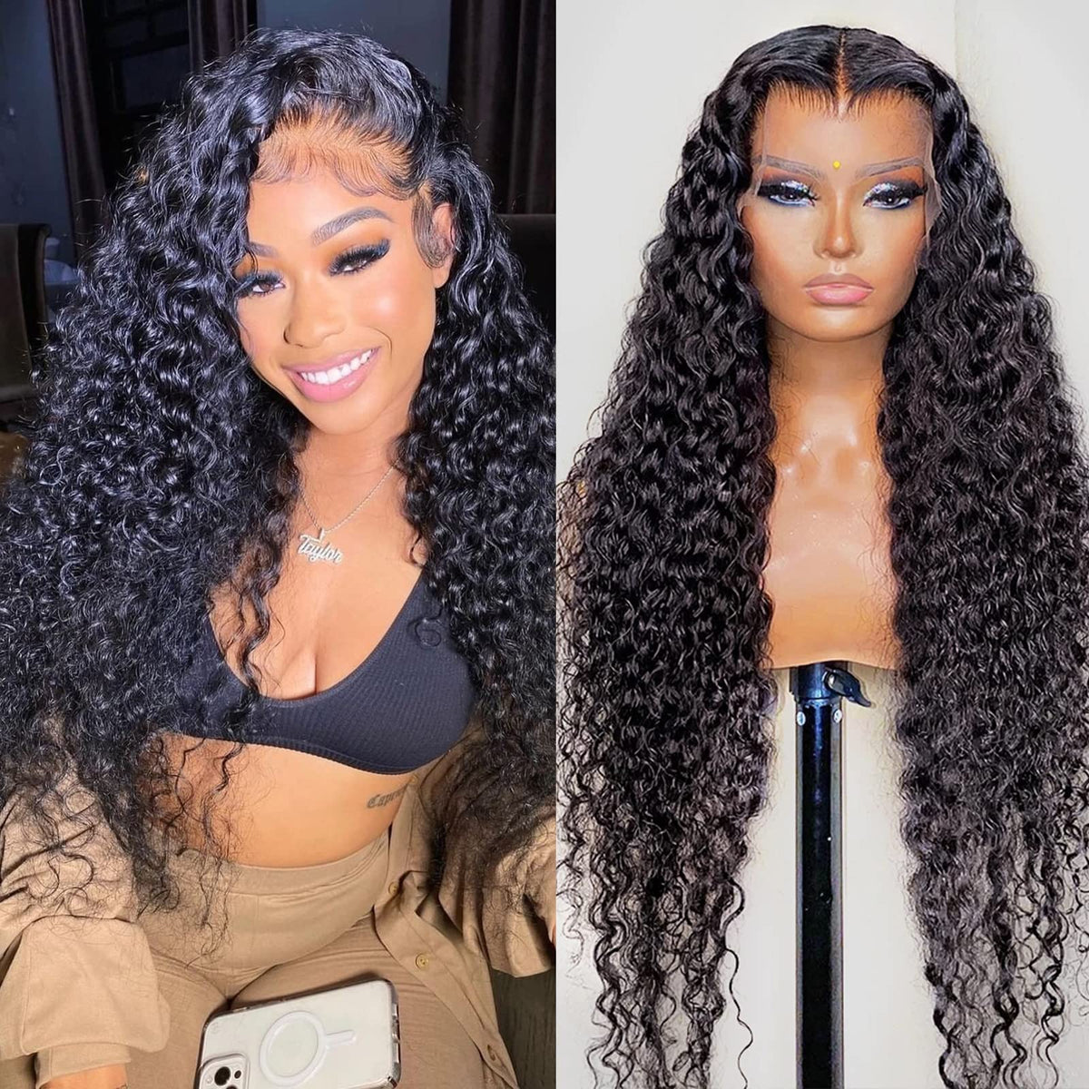 SNJON front view of 18-inch water wave wig showing full natural look