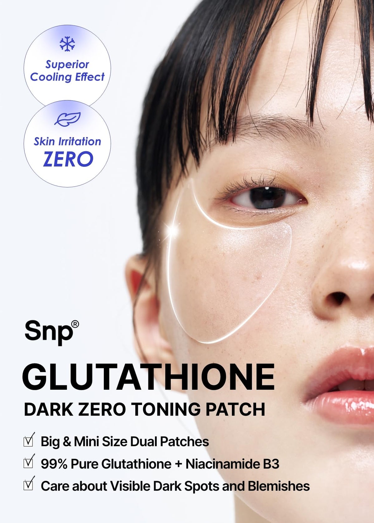 SNP close-up of hydrogel patch texture demonstrating cooling, slow-release hydration