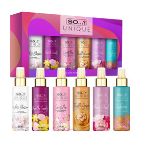 So...? front packaging view showing six travel-size body mists and gifting appeal
