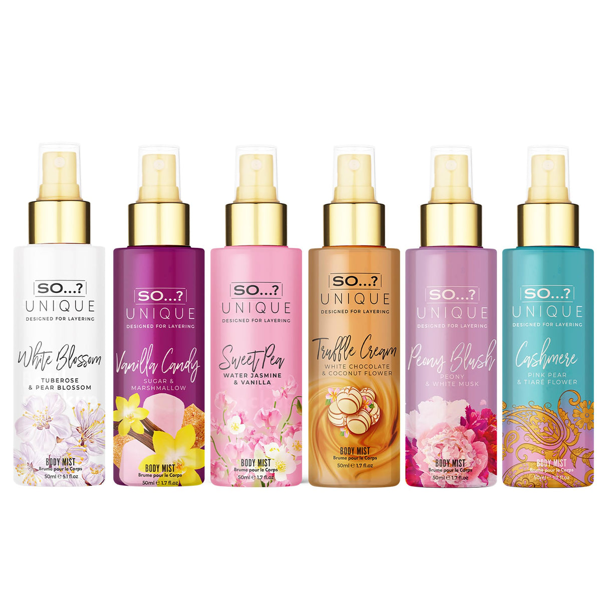 So...? six bottles arranged displaying scent variety and easy mixing benefits