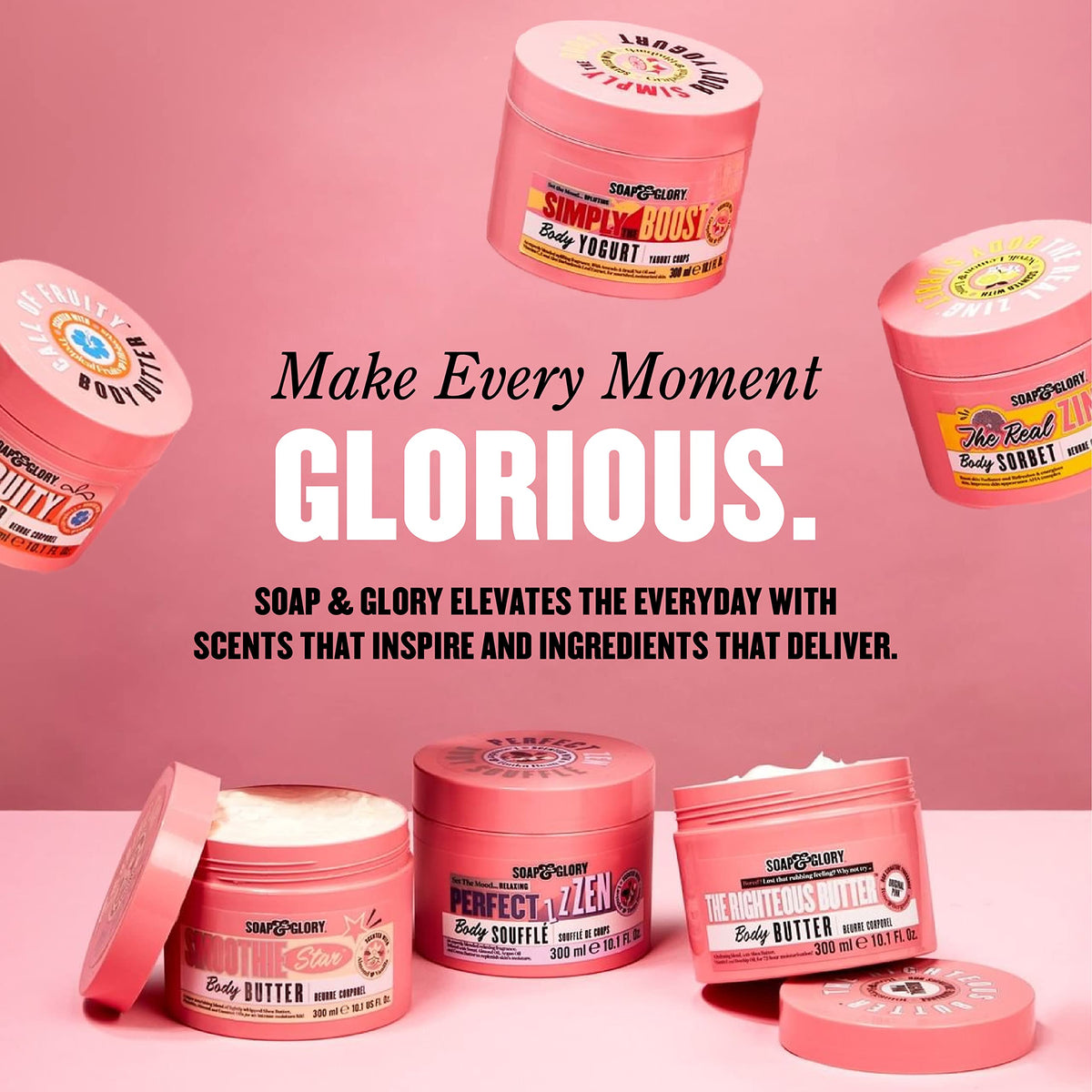 Soap & Glory before-and-after skin texture showing visible smoothing effect