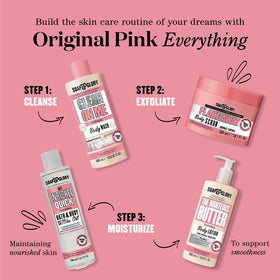 Soap & Glory ingredient label close-up highlighting AHA exfoliant and dermatologically tested claim