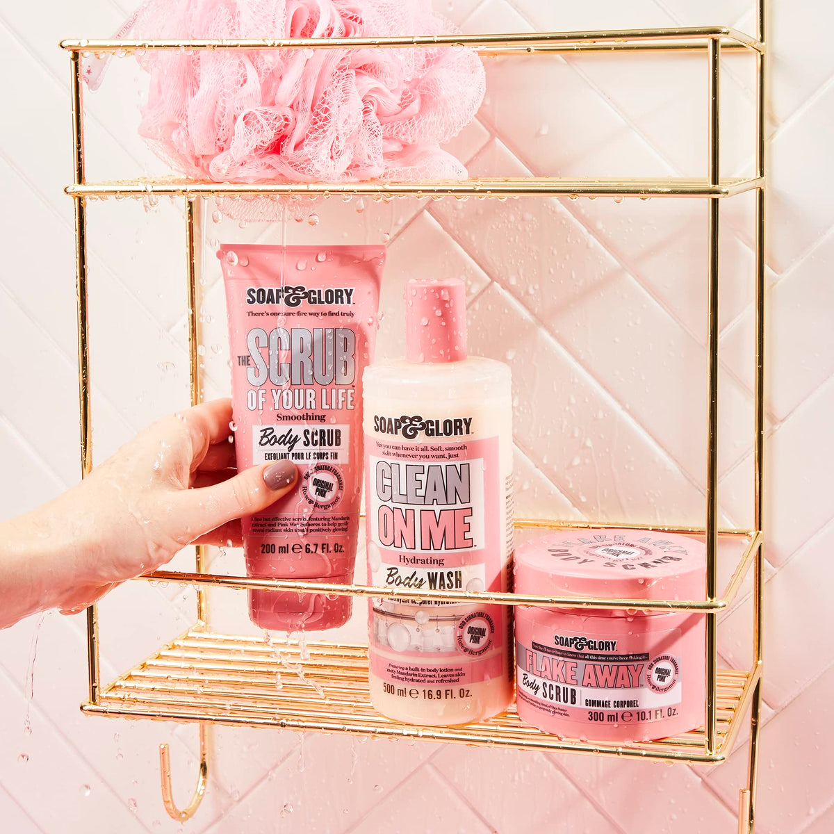 Soap & Glory open jar revealing rose-tinged polish showing moisturizing, hydrating benefit