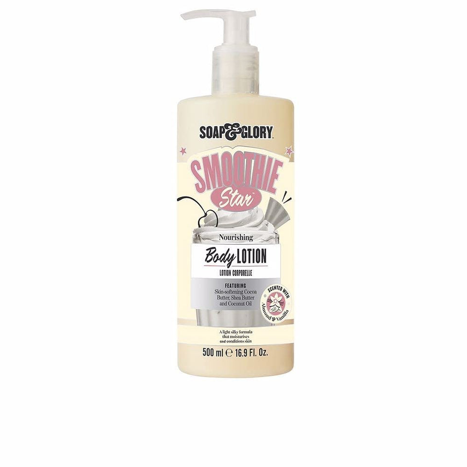Soap & Glory Smoothie Star front packaging showing almond vanilla scent and moisturizing benefits