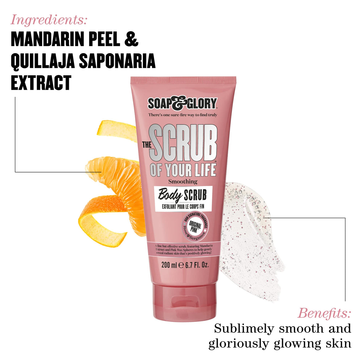 Soap & Glory close-up of creamy scrub texture with fine granules showing gentle exfoliation benefit