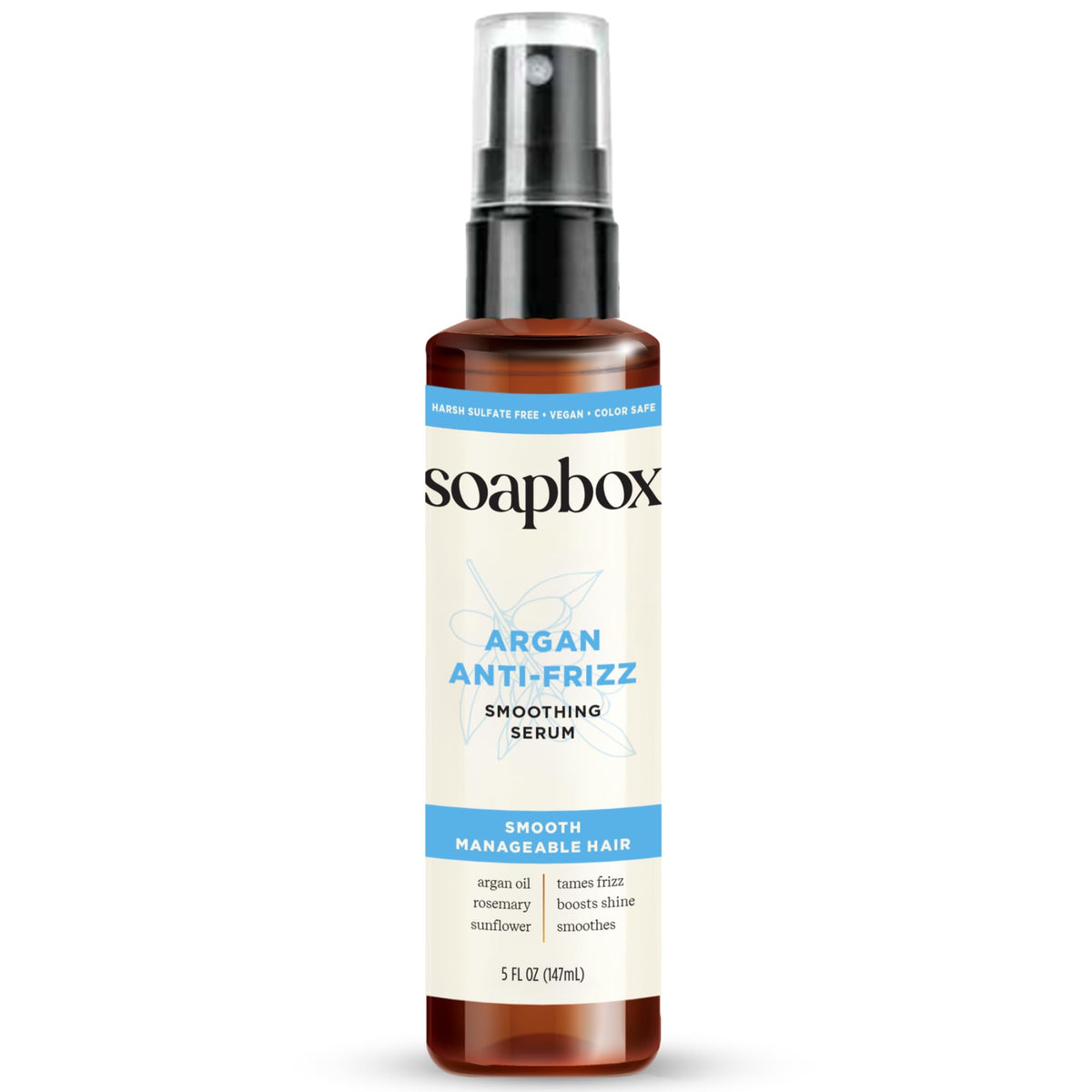 Soapbox argan oil serum front bottle showing label and matte finish benefits