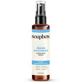 Soapbox argan oil serum front bottle showing label and matte finish benefits