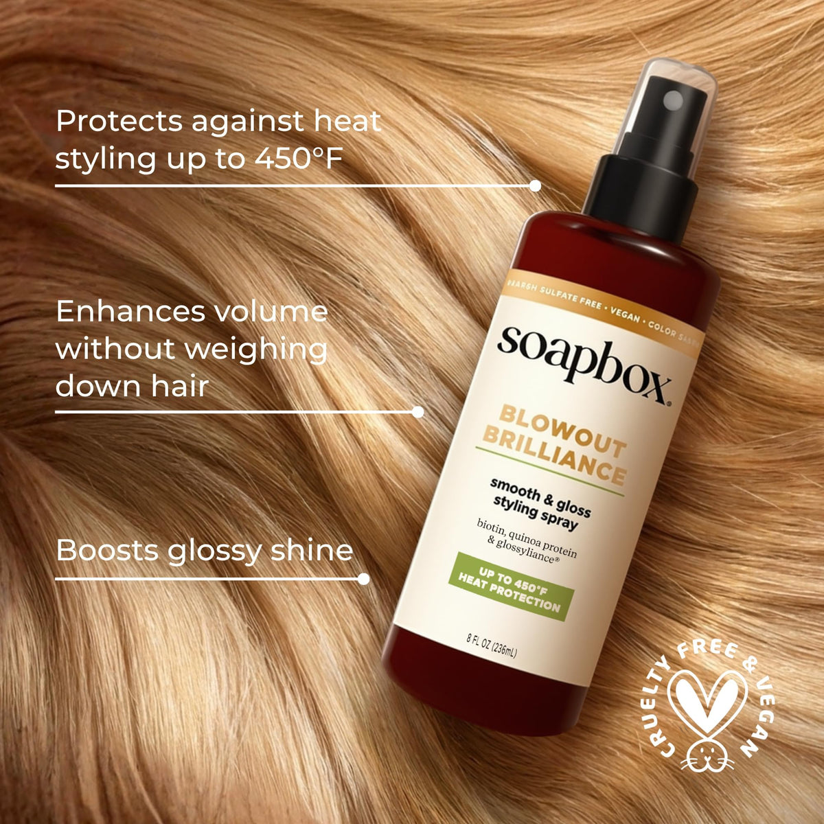 Side-by-side texture comparison before and after Soapbox for smoother, shinier hair