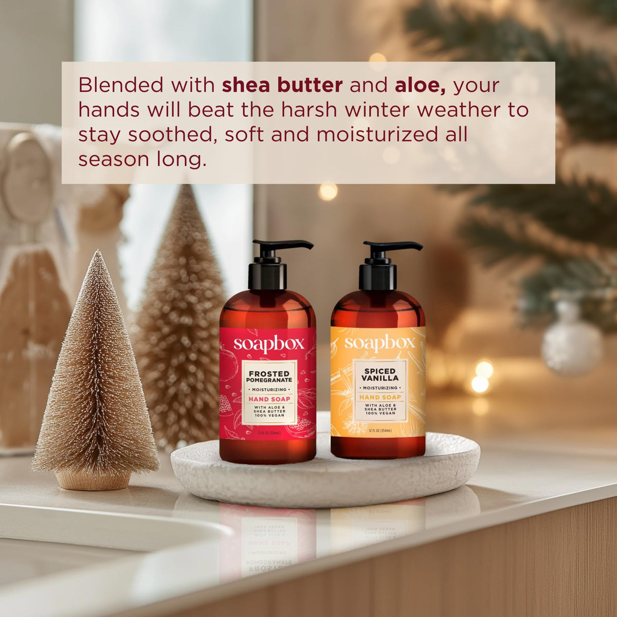 Soapbox bottle label detail listing aloe, shea butter and clean ingredients