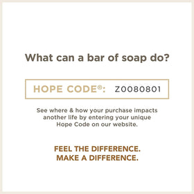 Soapbox charity badge and note highlighting donation impact benefit