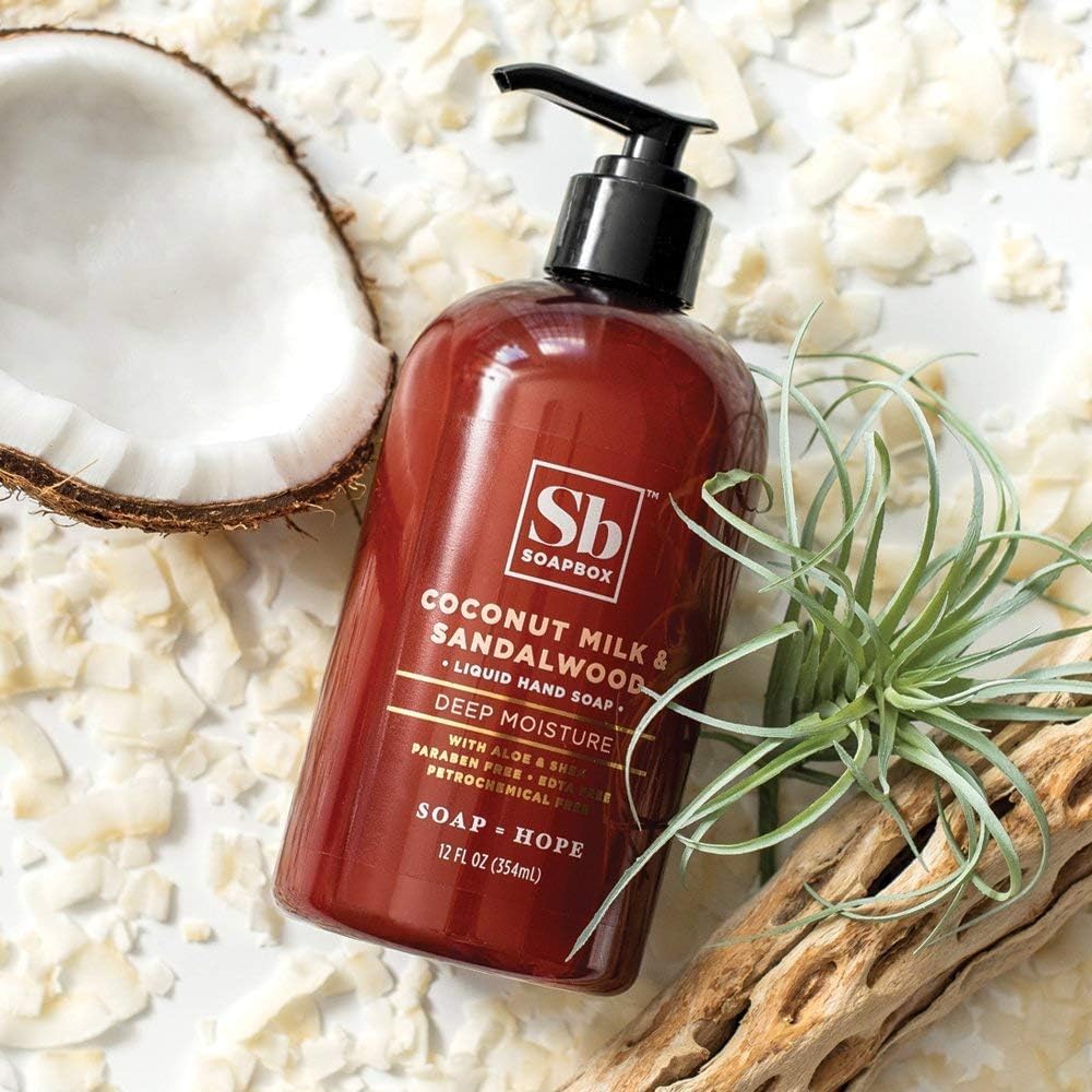 Soapbox coconut bottle styled in living room providing warm tropical benefit