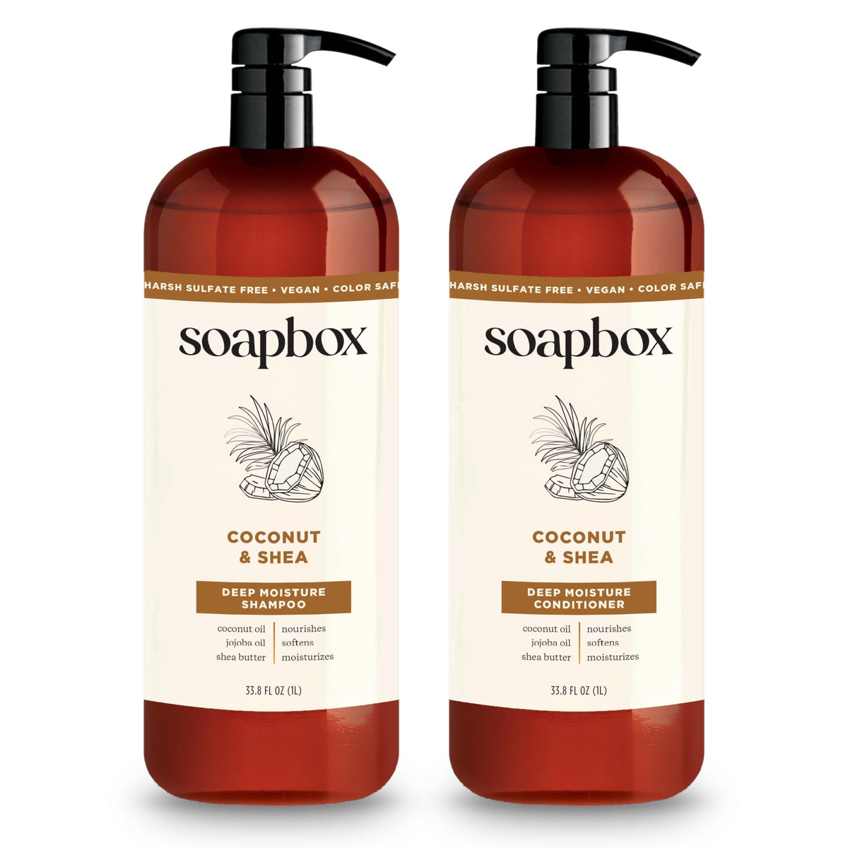 Soapbox front packaging showing coconut oil duo and benefits