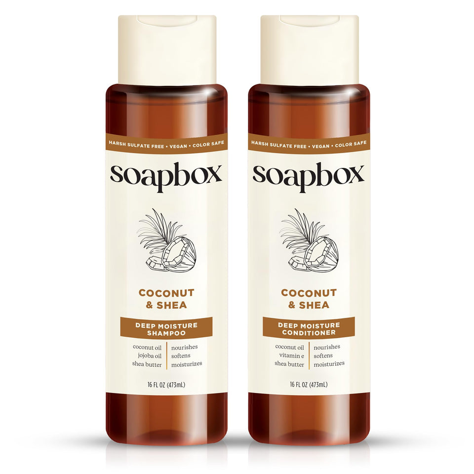 Soapbox front packaging showing coconut and shea benefits