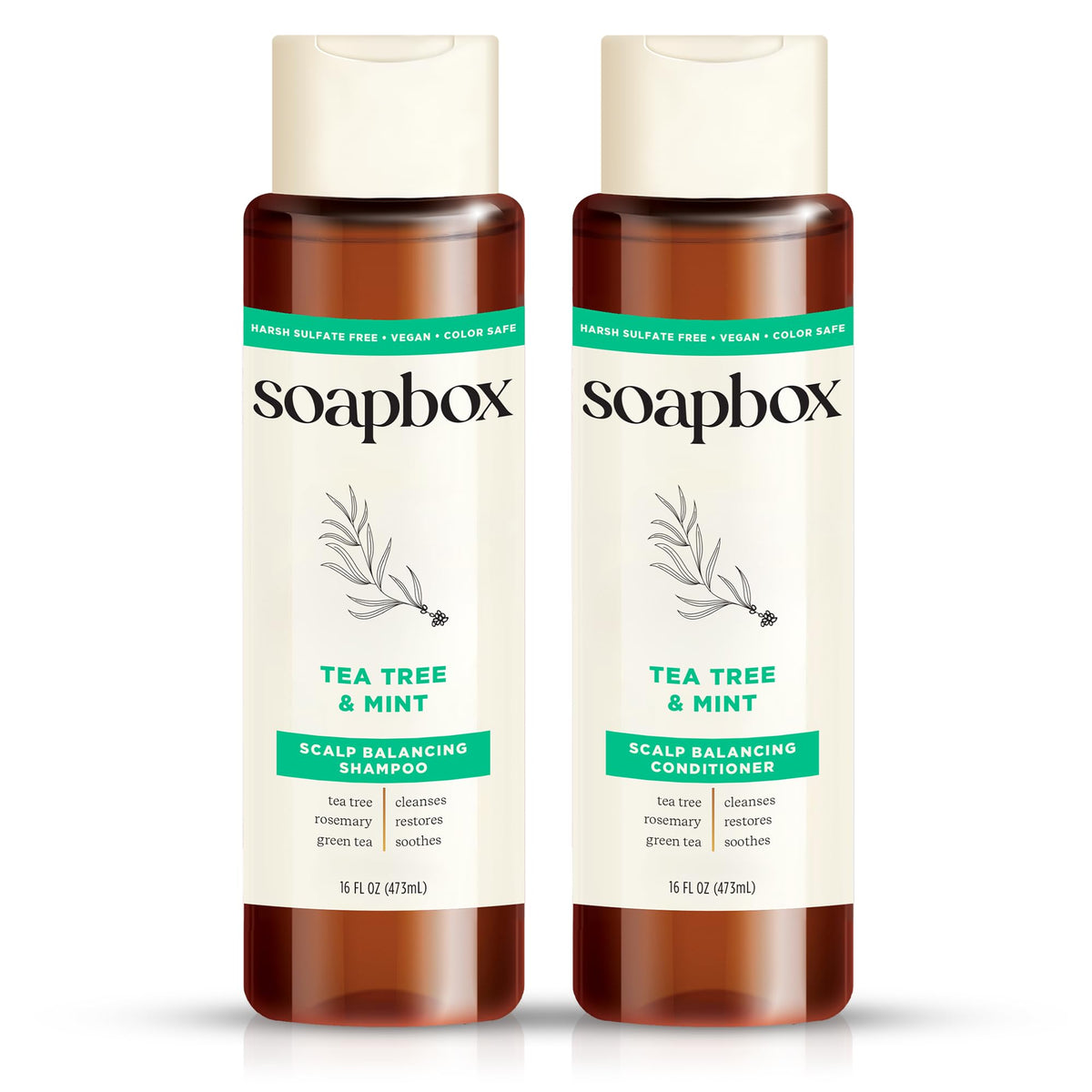 Soapbox front packaging showing both bottles and clear product identity and benefit