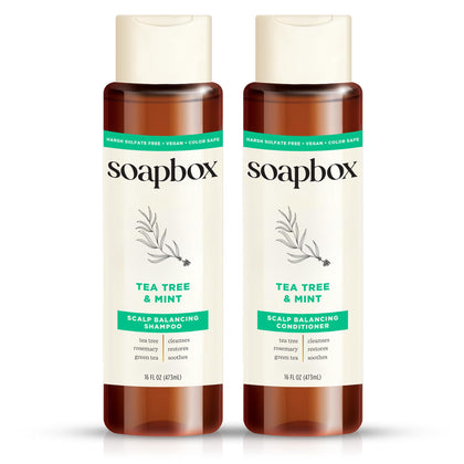 Soapbox front packaging showing both bottles and clear product identity and benefit