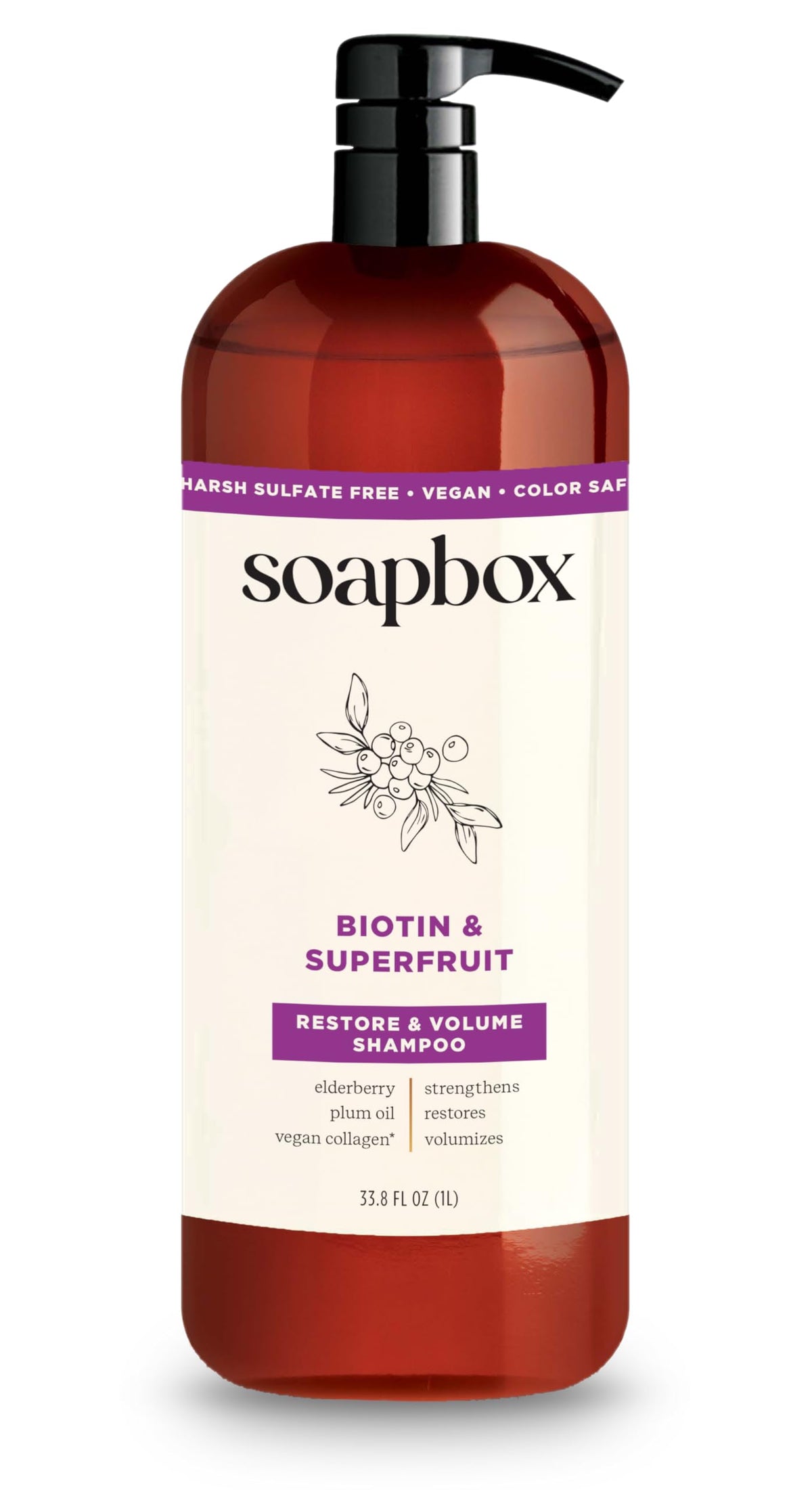 Soapbox front pump bottle showcasing 1L size and easy dispensing benefit