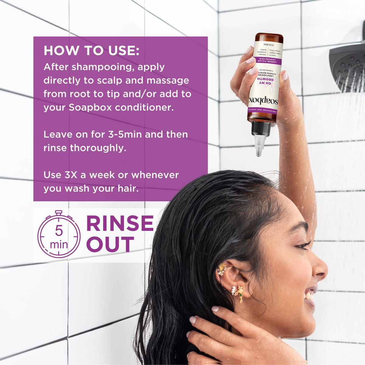 Soapbox-treated hair after five minutes showing fuller, thicker appearance benefit