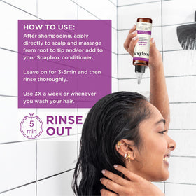 Soapbox-treated hair after five minutes showing fuller, thicker appearance benefit