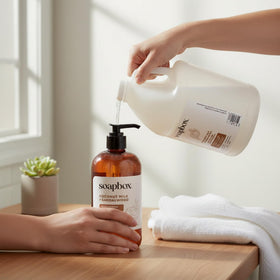 Soapbox in kitchen lifestyle setting, fragrance and cleansing for daily tasks
