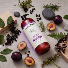 Soapbox label detail showing biotin, vegan collagen and clean claims