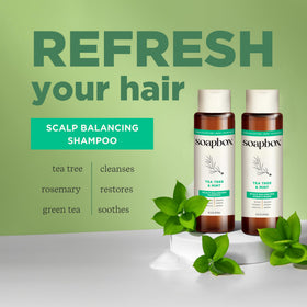 Soapbox shampoo lather closeup illustrating gentle cleansing without dryness
