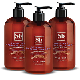 Soapbox front packaging showing fragrant lavender and marshmallow root benefits