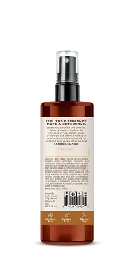 Soapbox fine mist spray close-up providing even product distribution
