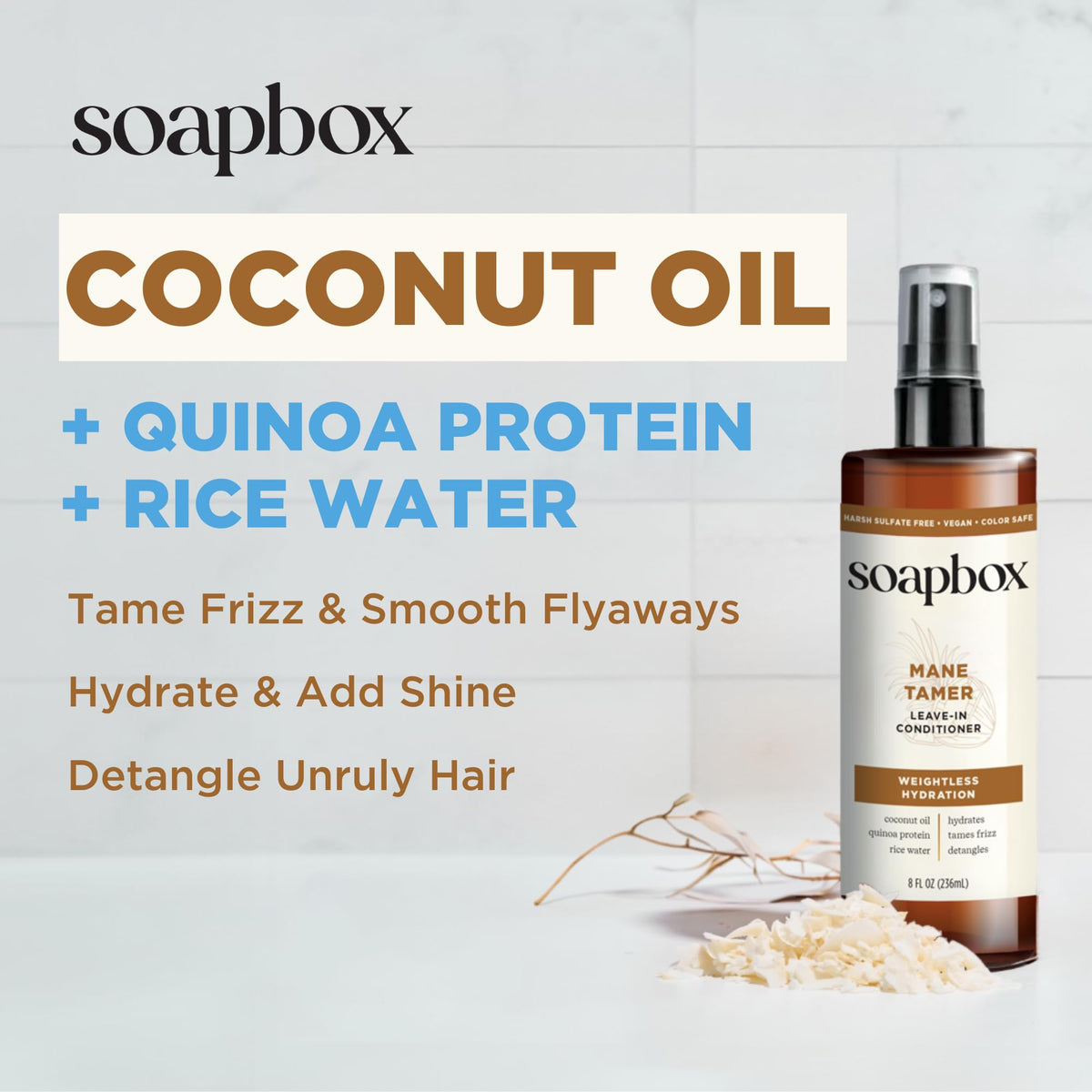 Applying Soapbox spray to damp hair for easier detangling