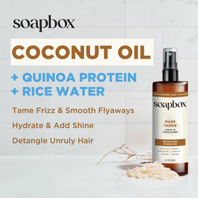 Applying Soapbox spray to damp hair for easier detangling