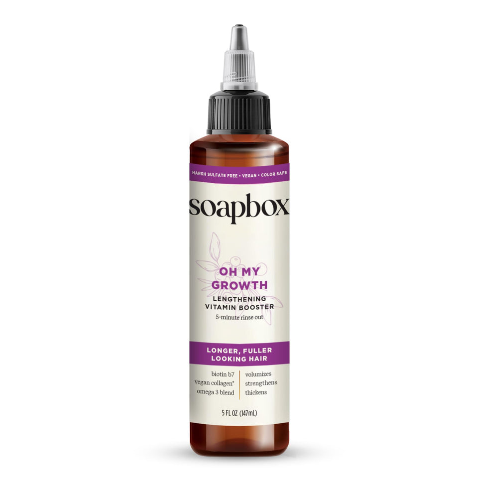 Soapbox Oh My Growth front packaging showing product and volume benefits