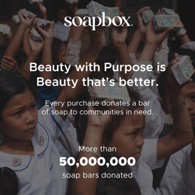 Soapbox packaging with donation card representing social impact and community benefit
