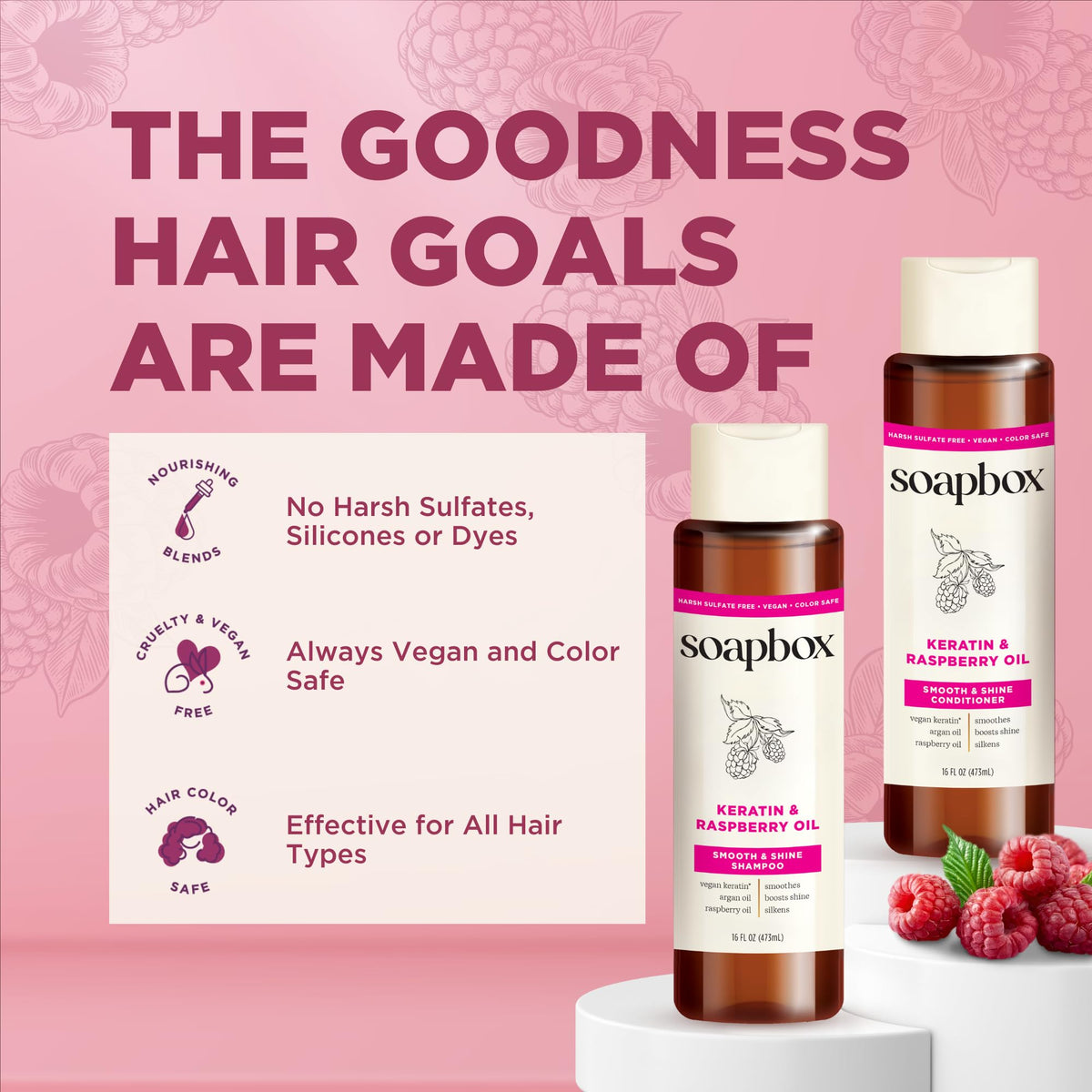 Soapbox shampoo and conditioner on bathroom shelf creating a neat routine setup