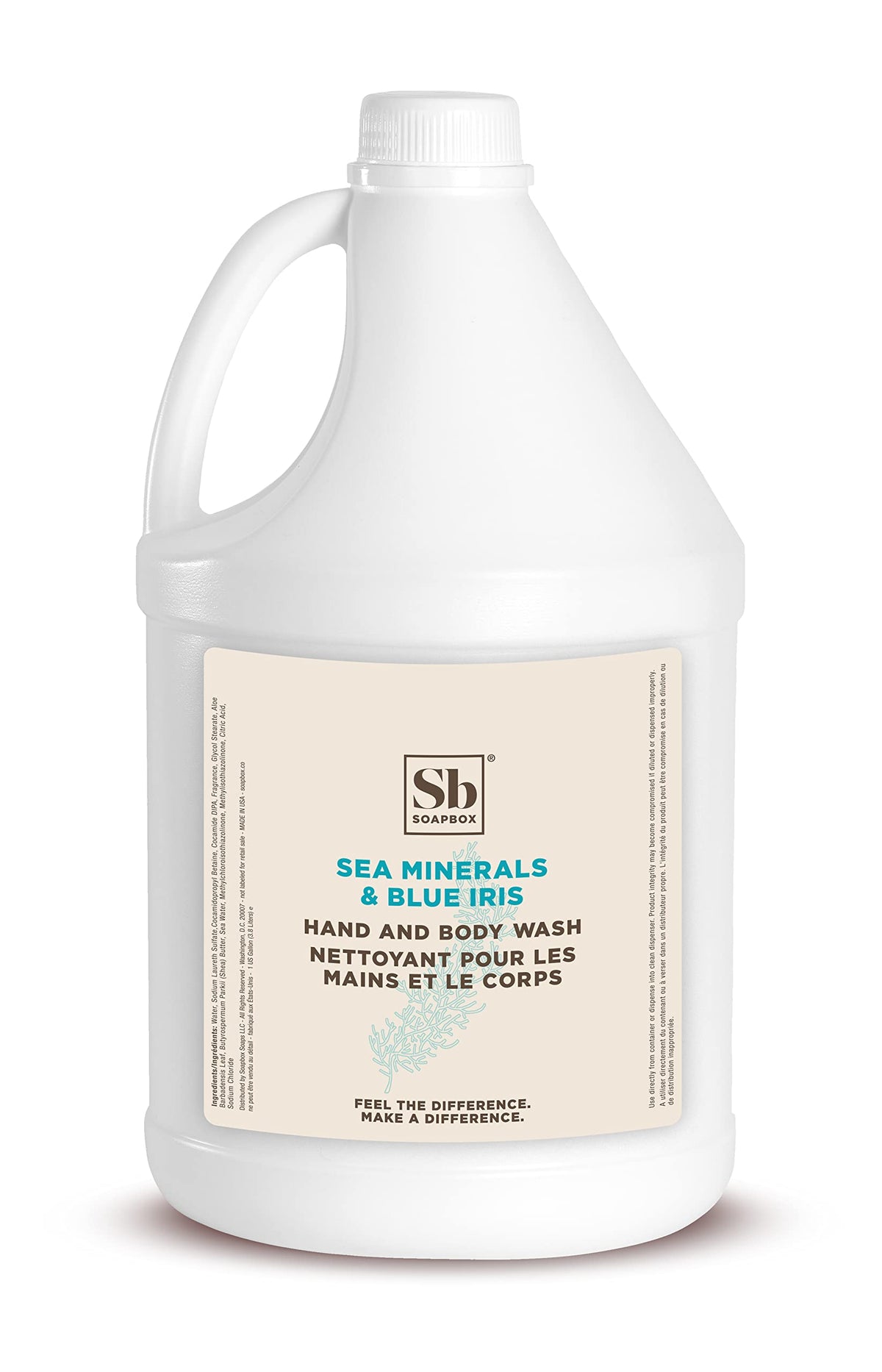 Soapbox gallon bottle front view showing product and refill benefit