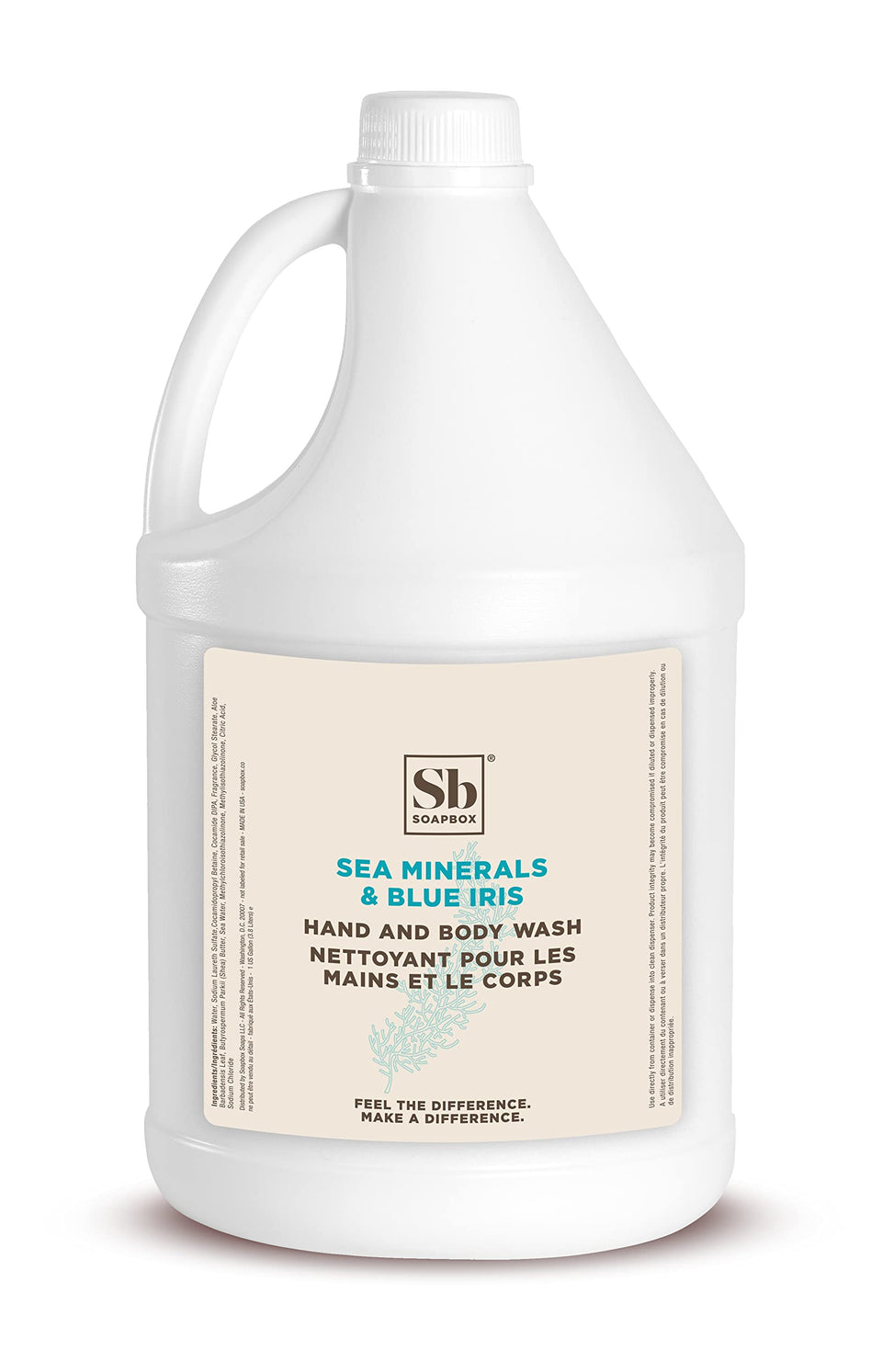 Soapbox gallon bottle front view showing product and refill benefit