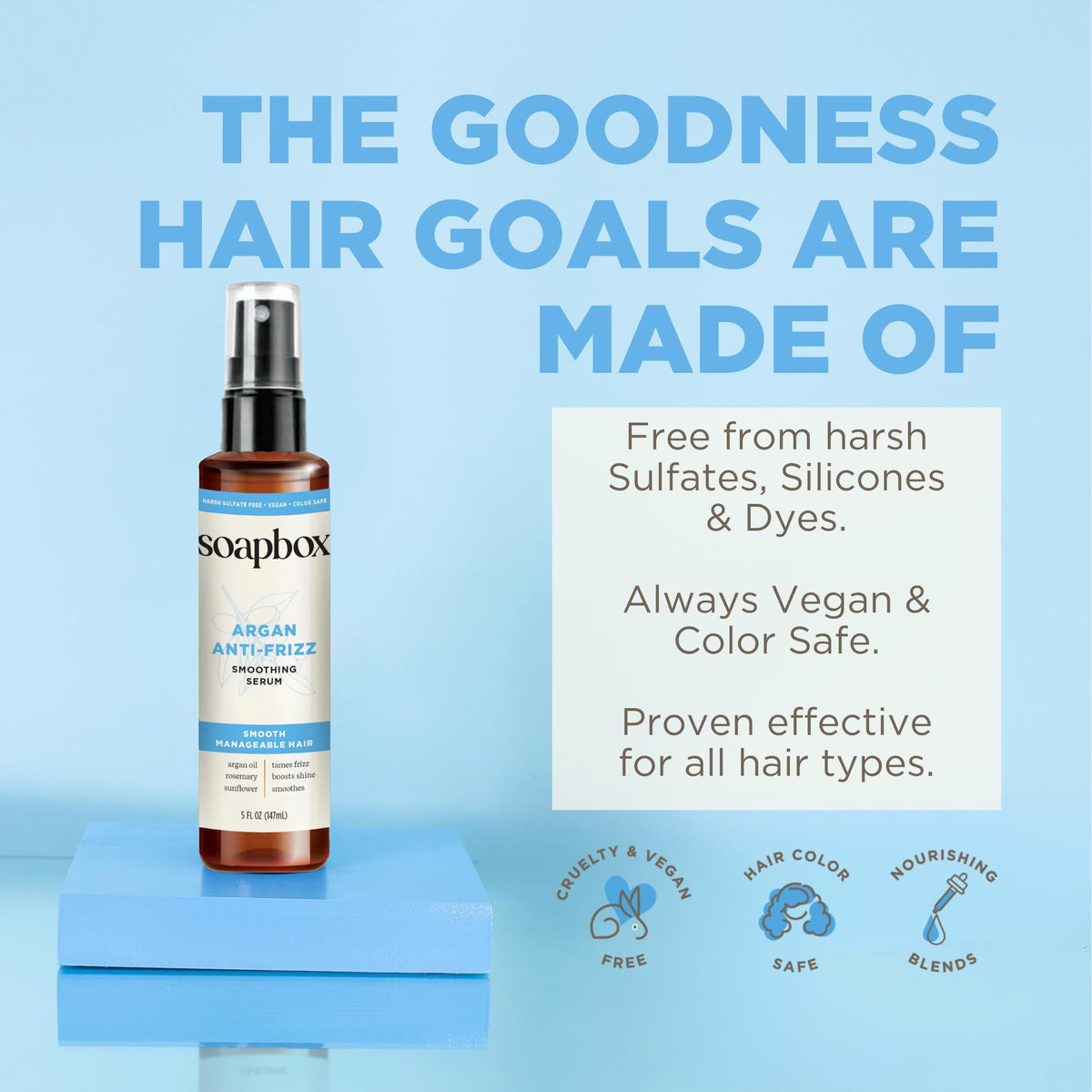 Soapbox serum applied to towel-dried hair for smoother blow-dry and manageability