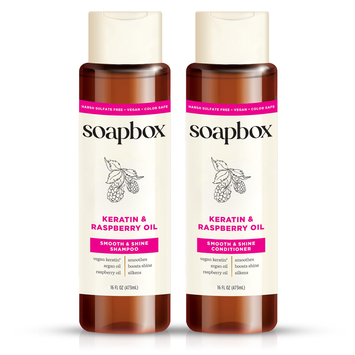Soapbox bottle duo front packaging showing clean design and size benefit