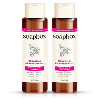Soapbox bottle duo front packaging showing clean design and size benefit