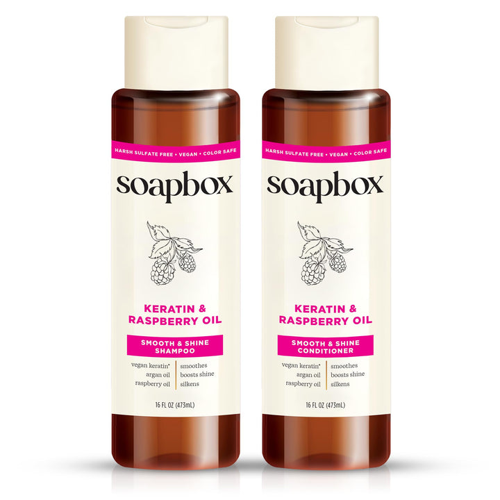 Soapbox bottle duo front packaging showing clean design and size benefit