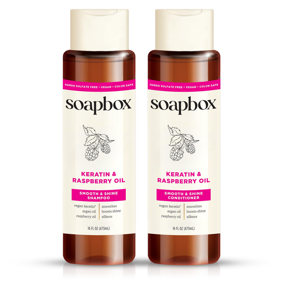 Soapbox bottle duo front packaging showing clean design and size benefit