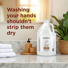 Soapbox lather texture close-up, shows creamy foam and moisturizing feel